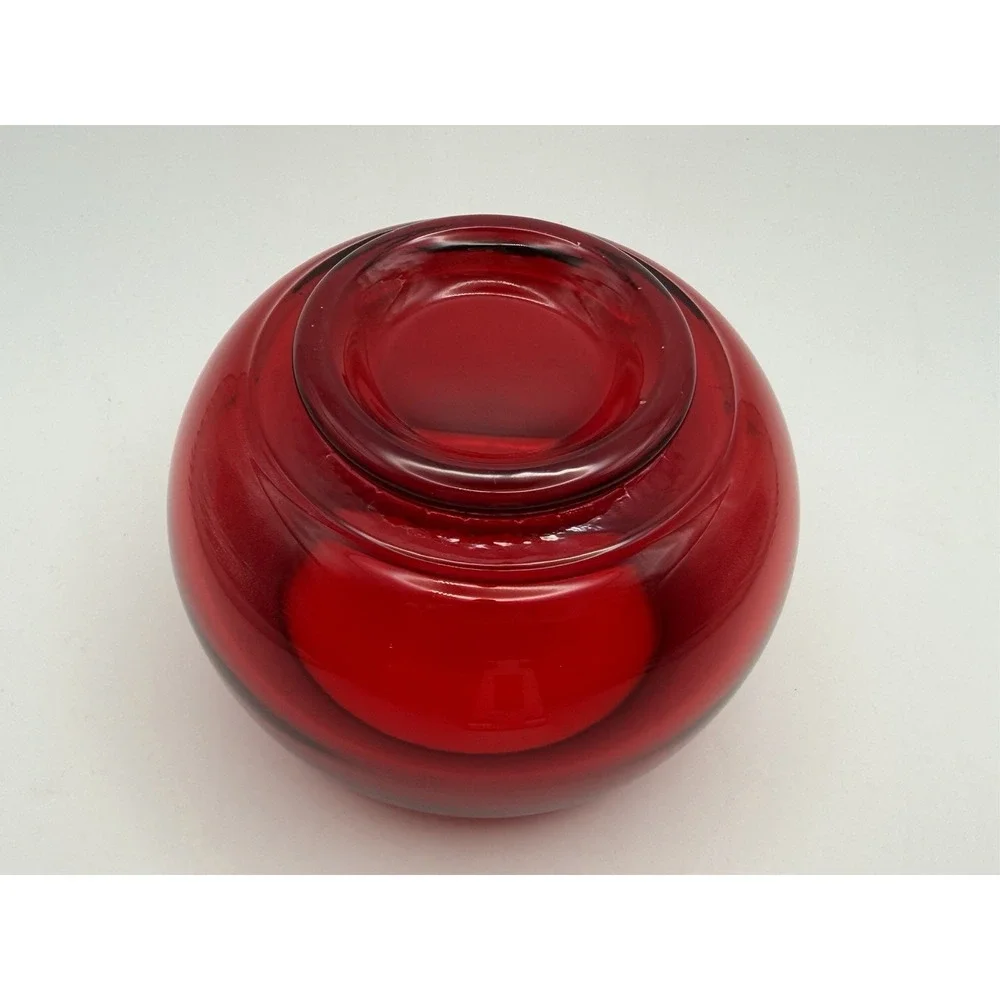 Vintage Viking Glass Ruby Red Rose Bowl Vase 3 1/4